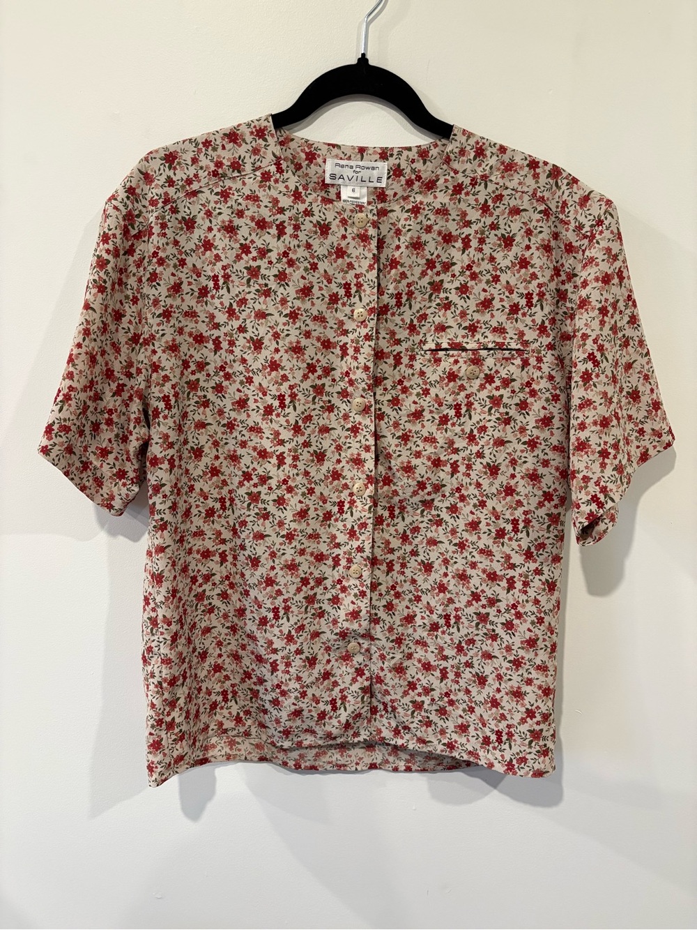 Rena Rowan for Seville Cream Short-Sleeve Button Floral Blouse Vintage